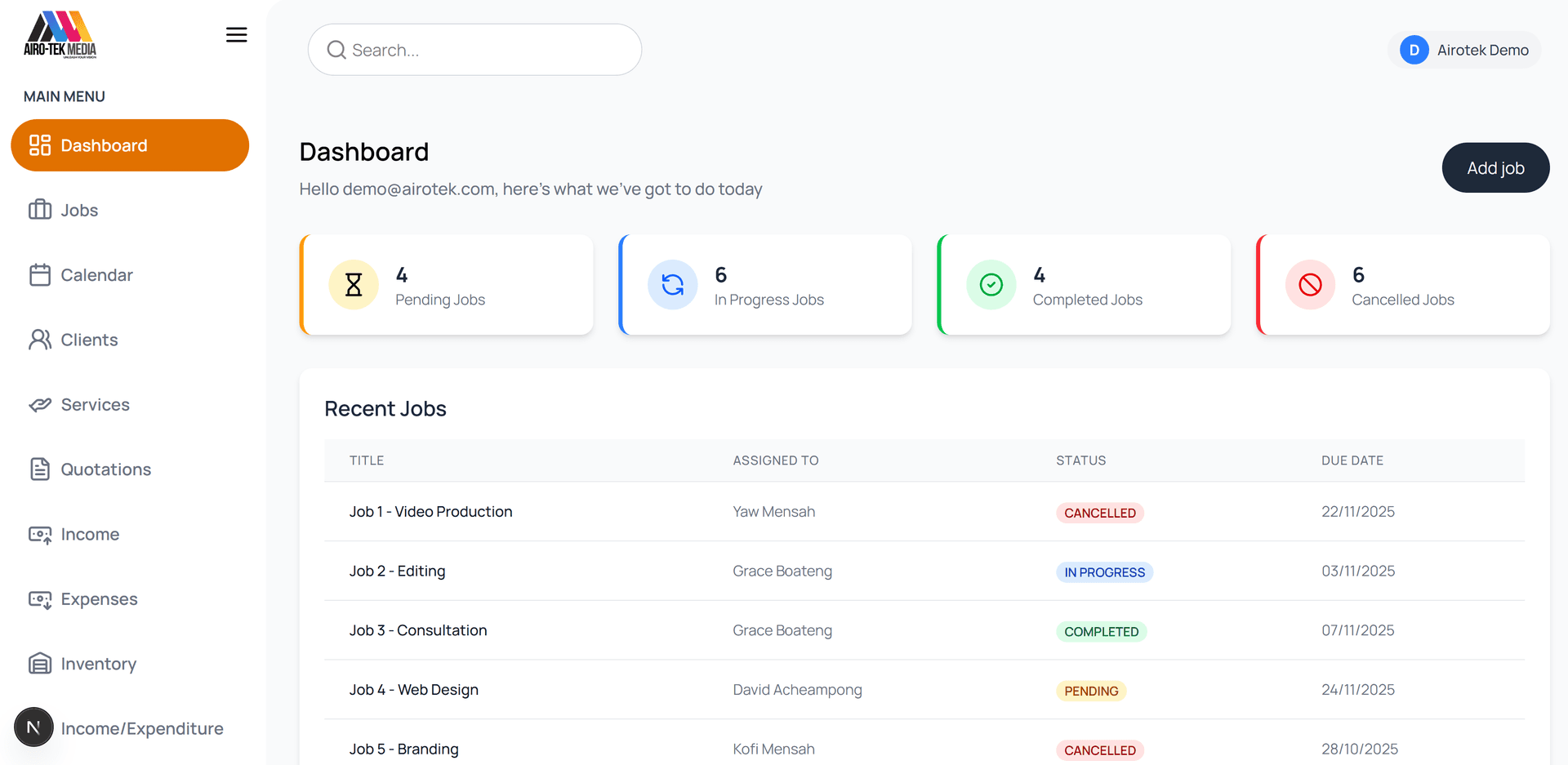 Screenshot of airotek database website