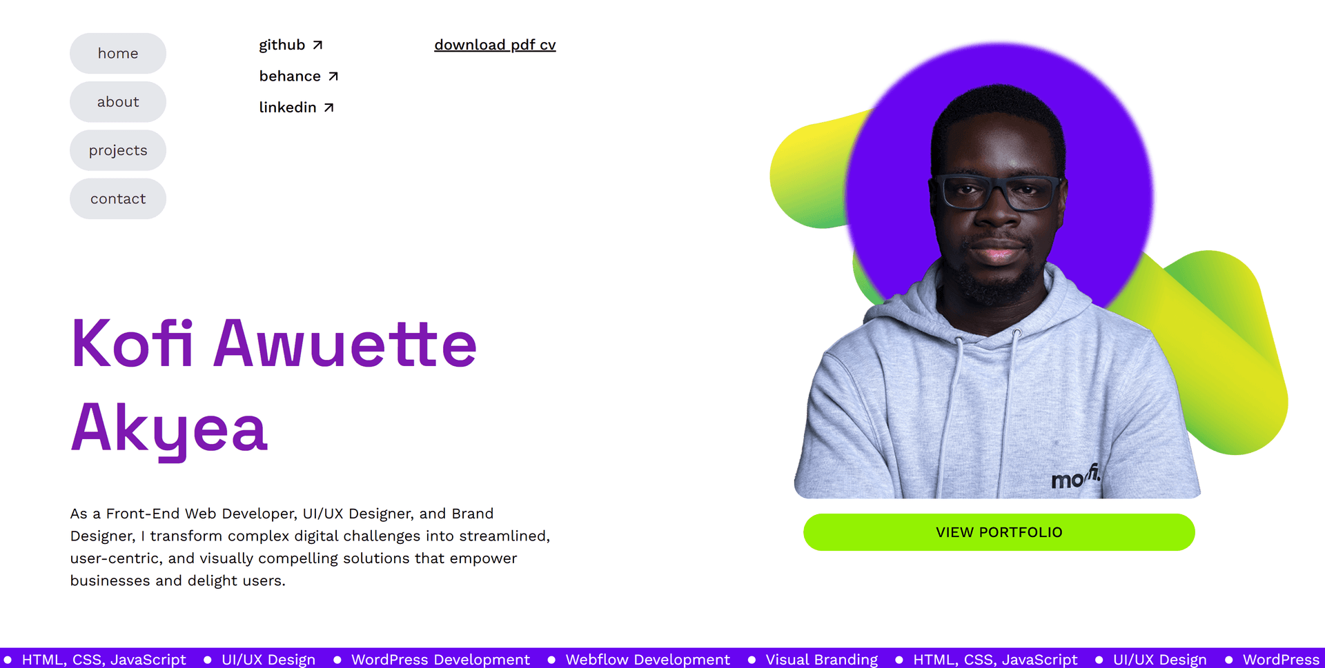 Screenshot of portfolio website